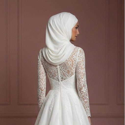 Organza Princess Wedding Dress – Ivory Hijab-Friendly Modest Style Muslim