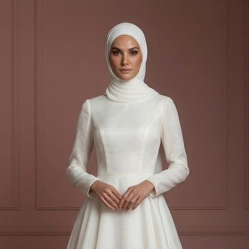 Organza Wedding Dress – Ivory Hijab-Friendly A-Line for Nikah Muslim