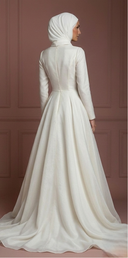 Organza Wedding Dress – Ivory Hijab-Friendly A-Line for Nikah Muslim