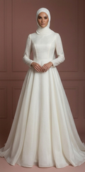 Organza Wedding Dress – Ivory Hijab-Friendly A-Line for Nikah Muslim