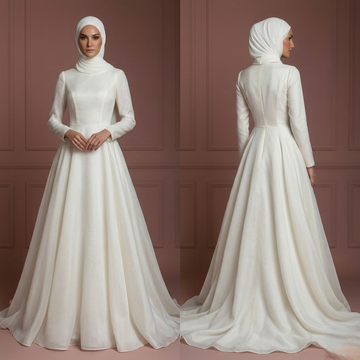 Organza Wedding Dress – Ivory Hijab-Friendly A-Line for Nikah Muslim