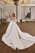 Romantic Plus Size A-Line Wedding Dress with Spaghetti Straps and Queen Anne Neckline, Designed with a Flattering Natural Waistline for a Regal Bridal Look