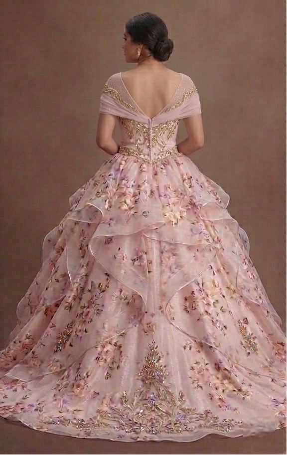 Pastel Pink Quinceañera Dress with Sparkle Mesh Underlay