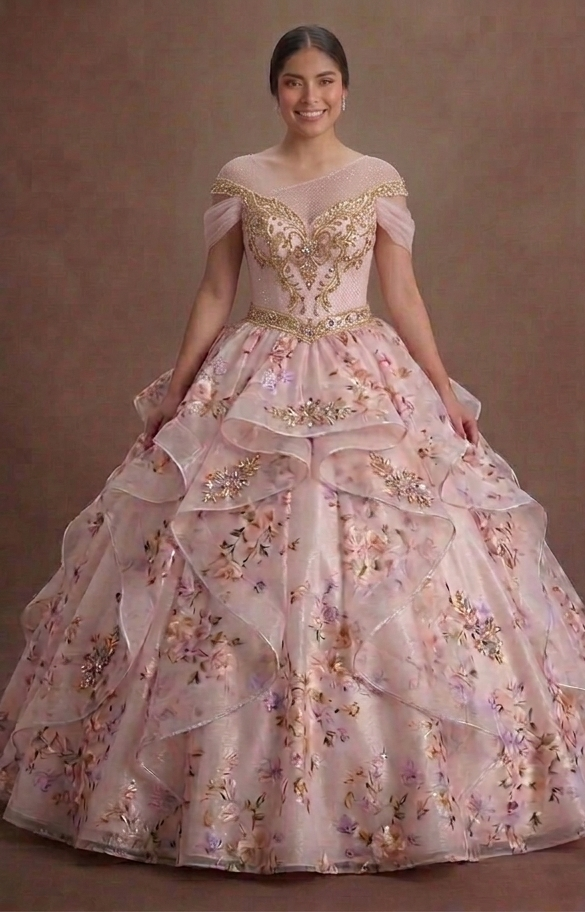 Pastel Pink Quinceañera Dress with Sparkle Mesh Underlay