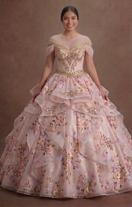 Pastel Pink Quinceañera Dress with Sparkle Mesh Underlay