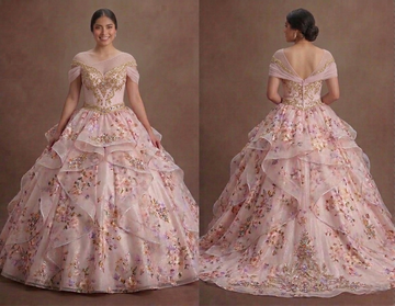 Pastel Pink Quinceañera Dress with Sparkle Mesh Underlay