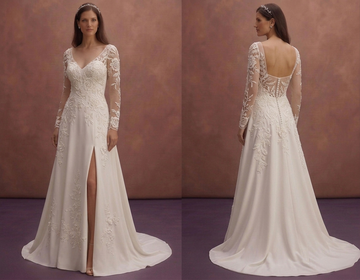 Pearl A-Line Wedding Dress with Floral Lace Appliqué