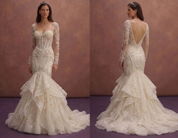 Pearl Beaded Mermaid Wedding Dress with Corset Bodice