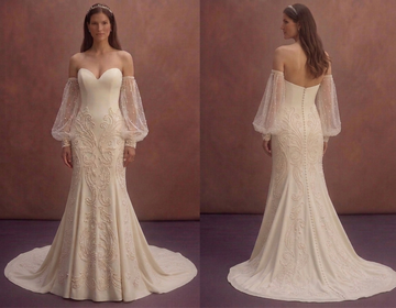 Pearl Bridal Gown with Detachable Long Sleeves