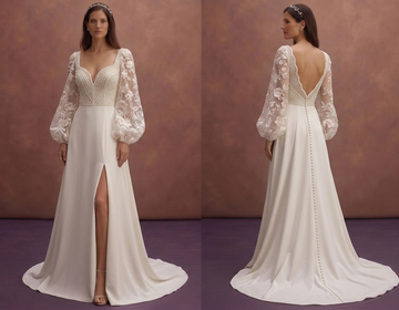 Pearl Bridal Gown with Romantic Floral Lace Sleeves
