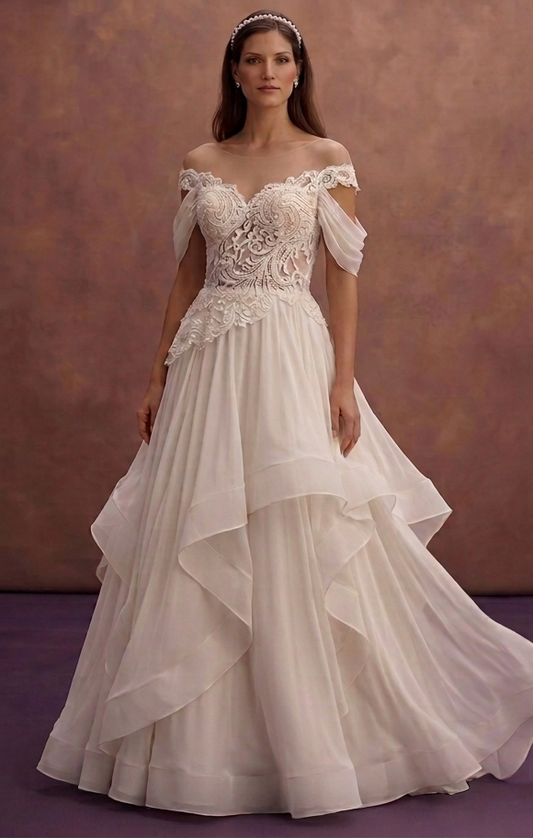 Pearl Chiffon Bridal Dress with Flowing Romantic Style
