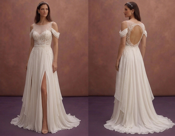Pearl Chiffon Wedding Dress with Airy Beach Style