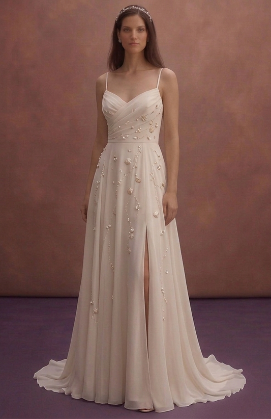 Pearl Chiffon Wedding Dress with Lightweight Beach Style