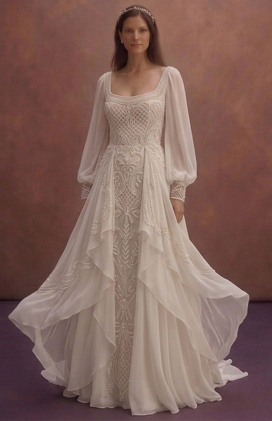 Pearl Chiffon Wedding Dress with Romantic Flowing Layers