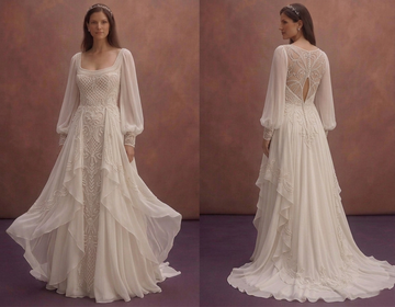 Pearl Chiffon Wedding Dress with Romantic Flowing Layers