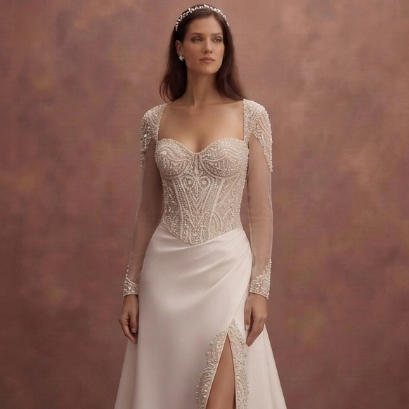 Pearl Embellished Wedding Dresses with Timeless Glamour