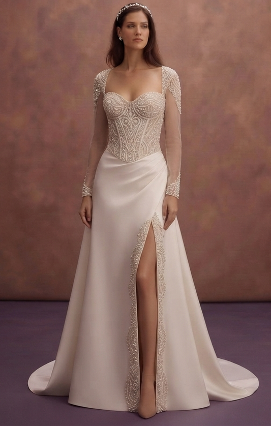Pearl Embellished Wedding Dresses with Timeless Glamour