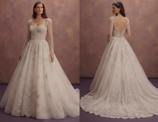 Pearl Embroidered Tulle Wedding Dresses with Luxury Finish