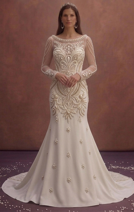 Pearl Embroidered Wedding Dresses with Luxury Details