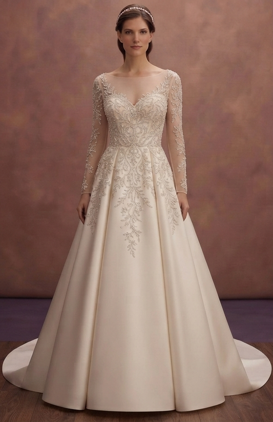 Pearl Embroidered Wedding Dresses with Sophisticated Beauty