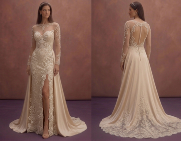 Pearl Lace Bridal Dress with Elegant Illusion Sleeves
