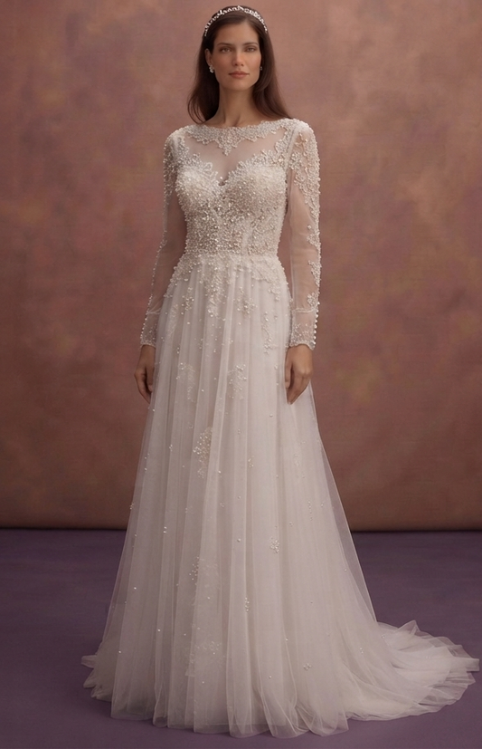 Pearl Lace Wedding Dresses with Romantic Beauty