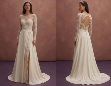 Pearl Lace Wedding Dress with Illusion Neckline