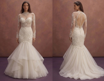 Pearl Mermaid Bridal Dress with Elegant Illusion Sleeves