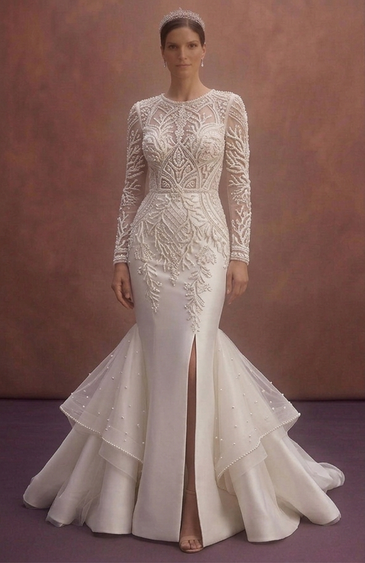 Pearl Mermaid Wedding Dress with Embroidered Bodice