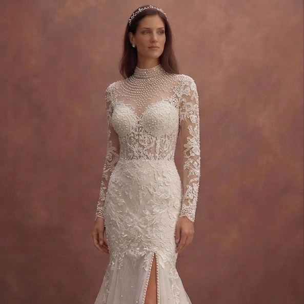 Pearl Mermaid Wedding Dress with Romantic Floral Lace