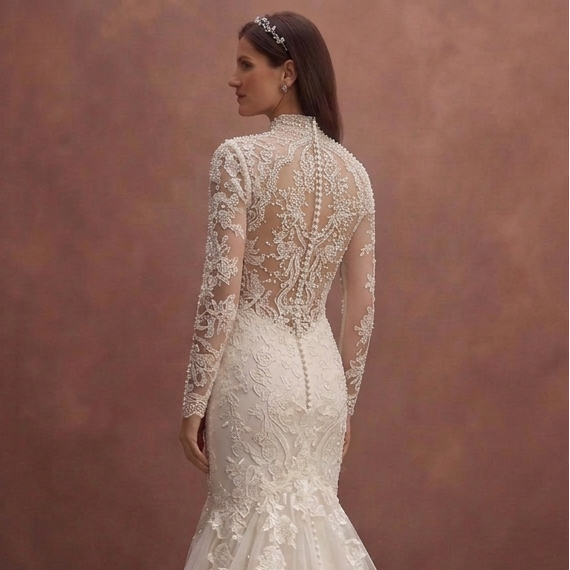 Pearl Mermaid Wedding Dress with Romantic Floral Lace