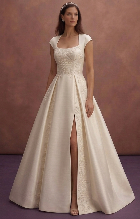 Pearl Mikado Wedding Dress with Structured Princess Skirt