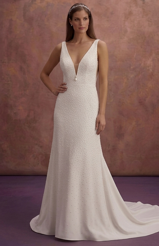 Pearl Minimal Wedding Dress with Clean Tailored Finish