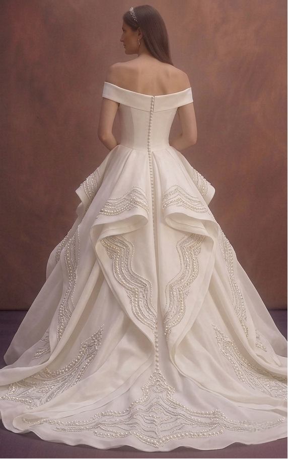 Pearl Organza Ball Gown Wedding Dress with Statement Skirt