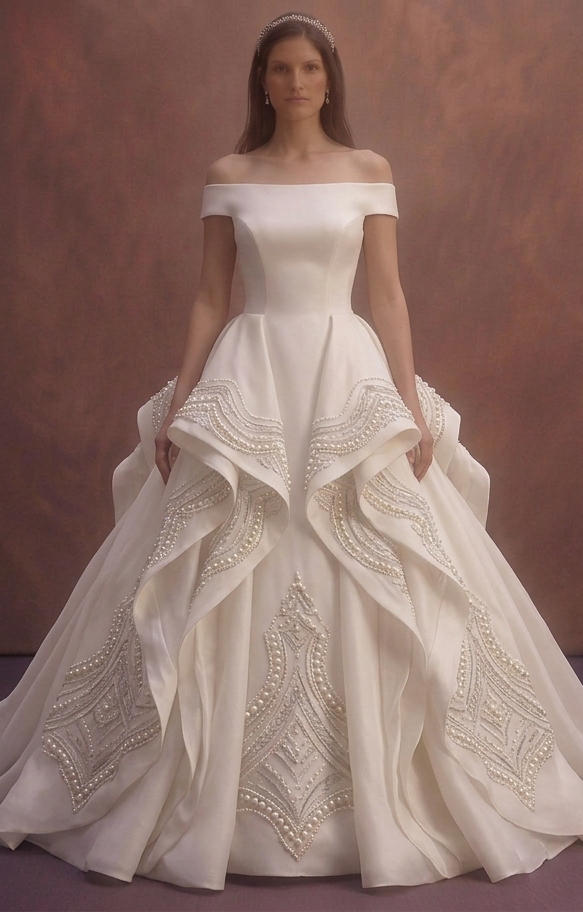 Pearl Organza Ball Gown Wedding Dress with Statement Skirt