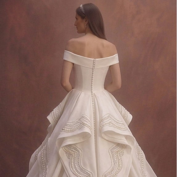 Pearl Organza Ball Gown Wedding Dress with Statement Skirt