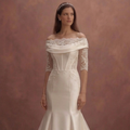 Pearl Satin Fit and Flare Wedding Dress with Long Train