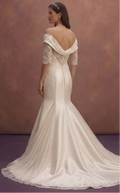 Pearl Satin Fit and Flare Wedding Dress with Long Train