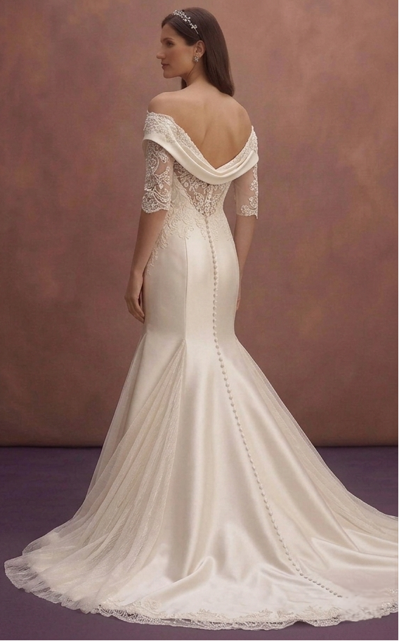 Pearl Satin Fit and Flare Wedding Dress with Long Train
