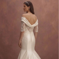 Pearl Satin Fit and Flare Wedding Dress with Long Train
