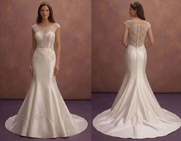 Pearl Satin Trumpet Wedding Dress with Pearl Buttons