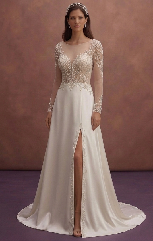 Pearl Satin Wedding Dress with Dramatic Open Back Detail