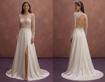 Pearl Satin Wedding Dress with Dramatic Open Back Detail