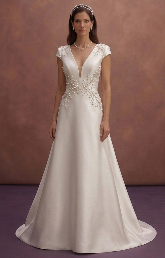 Pearl Satin Wedding Dress with Modern Minimal Appeal