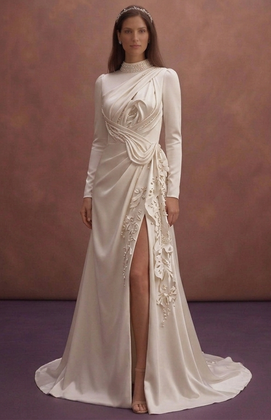Pearl Satin Wedding Dress with Romantic Open Back