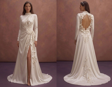 Pearl Satin Wedding Dress with Romantic Open Back