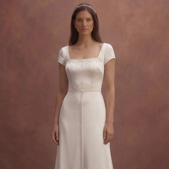 Pearl Satin Wedding Dress with Sleek Minimal Silhouette