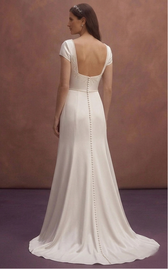Pearl Satin Wedding Dress with Sleek Minimal Silhouette