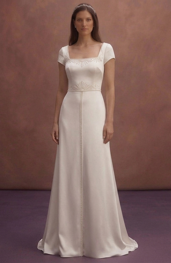 Pearl Satin Wedding Dress with Sleek Minimal Silhouette