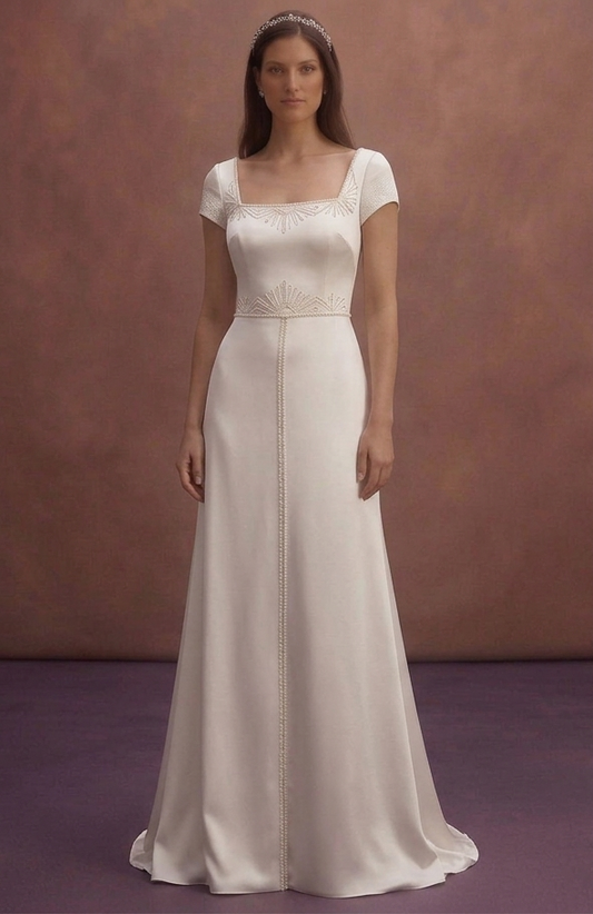 Pearl Satin Wedding Dress with Sleek Minimal Silhouette
